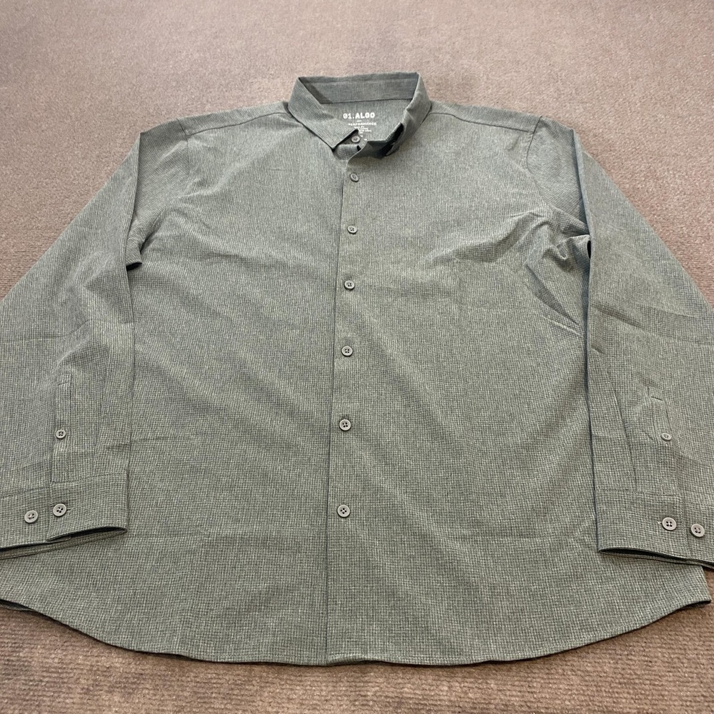 01.ALGO Shirt Mens‎ XL Gray Performance Long Sleeve Button Up Stretch Casual